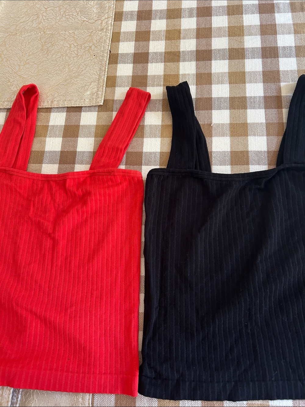 Ladies Ribbed Square Neck Tank Top - Red - Picture 2 of 4